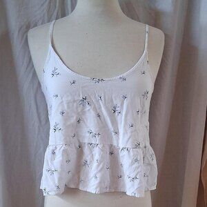 Hollister Babydoll Top Peplum Hem Cropped White Blue Ditsy Floral Size Medium